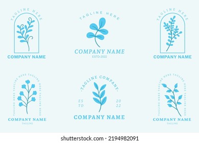 Minimalist Light Blue Leaf Leaves Nature Logo Collection Style Soft Blue Pastel.