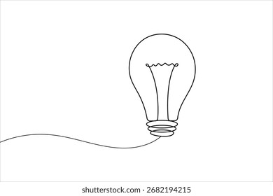 Minimalist light bulb continuous one line drawing on white background, perfect for creative design and modern illustration projects
