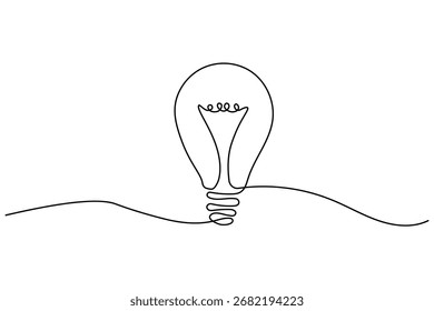 Minimalist light bulb continuous one line drawing on white background, perfect for creative design and modern illustration projects