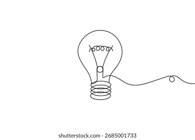 Minimalist light bulb continuous one line drawing on white background, perfect for creative design and modern illustration projects