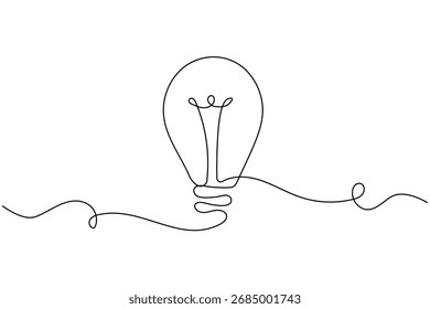 Minimalist light bulb continuous one line drawing on white background, perfect for creative design and modern illustration projects