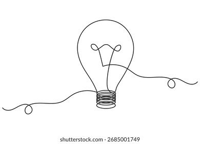 Lâmpada de luz minimalista contínua um desenho de linha em fundo branco, perfeito para o design criativo e projetos de ilustração modernos