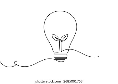 Minimalist light bulb continuous one line drawing on white background, perfect for creative design and modern illustration projects