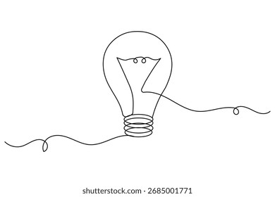 Dibujo continuo de una línea de la bombilla minimalista en el fondo blanco, perfecto para el diseño creativo y los proyectos modernos de la ilustración