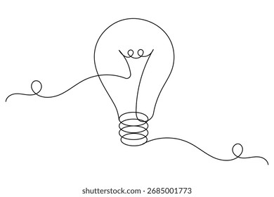 Minimalist light bulb continuous one line drawing on white background, perfect for creative design and modern illustration projects