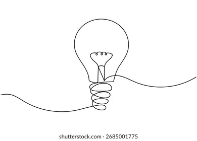 Lâmpada de luz minimalista contínua um desenho de linha em fundo branco, perfeito para o design criativo e projetos de ilustração modernos