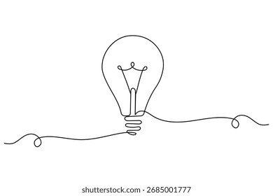 Minimalist light bulb continuous one line drawing on white background, perfect for creative design and modern illustration projects