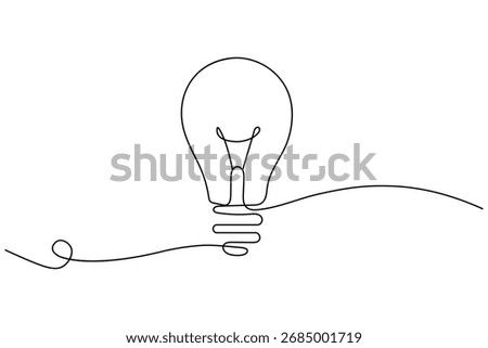 Minimalist light bulb continuous one line drawing on white background, perfect for creative design and modern illustration projects