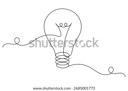 Minimalist light bulb continuous one line drawing on white background, perfect for creative design and modern illustration projects