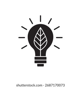 La bombilla minimalista con una hoja creciente en el interior perfila la energía sostenible.