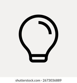 Ícone minimalista de lâmpada em contorno preto sobre um fundo branco. Design de lâmpada simples, perfeito para ideias, inovação e temas de criatividade. Ícone de lâmpada limpo e moderno. Vetor de ícone de interface do usuário.