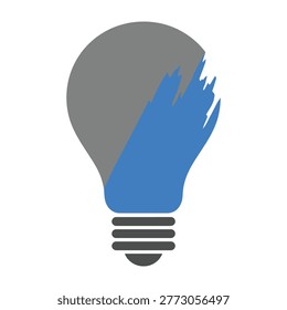 A minimalist light bulb icon featuring a artistic blue paint stroke texture over a grey base. Perfect for concepts of creativity, bright ideas, innovation and design.