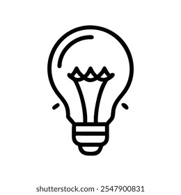 Minimalist Light Bulb Icon with Radiating Lines,Simple black-and-white vector illustration of a light bulb with clean lines, radiating accents, and a minimalist design symbolizing ideas and energy.