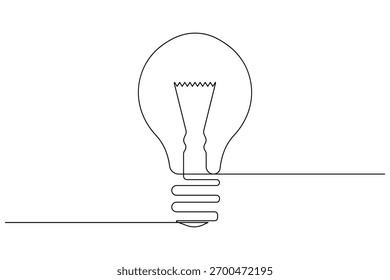  Ilustración minimalista del concepto del arte de la sola línea del icono de la bombilla en el fondo blanco