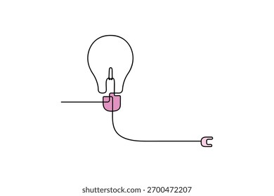  Minimalistische Glühbirne Symbol einzeilige Kunstkonzeption Illustration auf weißem Hintergrund