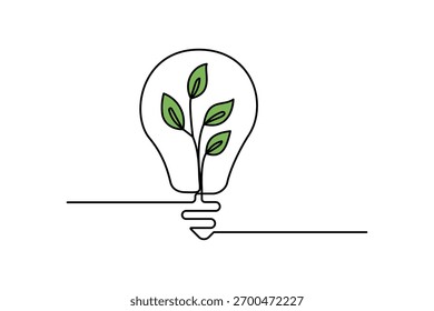  Ilustración minimalista del concepto del arte de la sola línea del icono de la bombilla en el fondo blanco