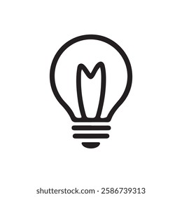 Minimalist Light Bulb Vector Icon for Ideas and Creativity. Flat Lightbulb Symbol for Innovation and Bright Thinking. Modern Electric Bulb Illustration for Inspiration and Energy.