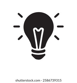 Minimalist Light Bulb Vector Icon for Ideas and Creativity. Flat Lightbulb Symbol for Innovation and Bright Thinking. Modern Electric Bulb Illustration for Inspiration and Energy.