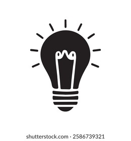 Minimalist Light Bulb Vector Icon for Ideas and Creativity. Flat Lightbulb Symbol for Innovation and Bright Thinking. Modern Electric Bulb Illustration for Inspiration and Energy.