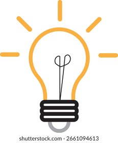 Ícone de vetor de lâmpada minimalista simbolizando criatividade, ideias e inovação. Ideal para aplicativos, apresentações, conceitos de inicialização e projetos de tecnologia. Isolado no branco.
