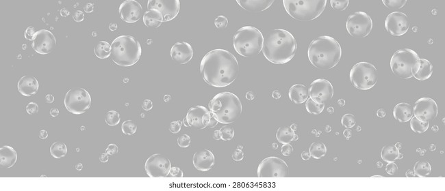 Minimalist Light Gray Water Bubbles Background - Monochromatic Clear Soap Foam Pattern, Abstract Neutral Slate Aquatic Effervescence Backdrop, and Seamless Website Texturing Grid Vector