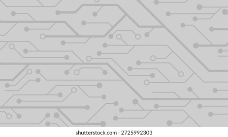 Fondo de placa de circuito gris claro minimalista con líneas de tecnología monocromática plana y puntos de conexión para conceptos de ingeniería de hardware o software electrónicos
