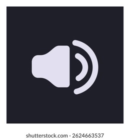Minimalist light purple sound icon emitting audio waves on a dark background, representing audio content, podcasts, or music streaming