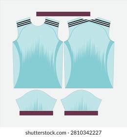 Minimalist Light Sky Blue and Aqua Sports Jersey Design Pattern - Modern Vertical Scratch Gradient Sublimation Apparel Vector Mockup Template with Black Shoulder Stripes and Maroon Accents for Soccer, Football, Cricket, Volleyball, Badminton, and Team Uniforms