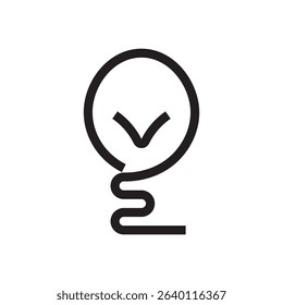 Minimalist lightbulb with checkmark icon. Abstract idea bulb icon with tick for innovation, planning, and approval. 