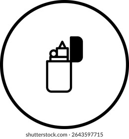 Minimalist Lighter Icon Design: Simple Vector Illustration in Circular Frame
