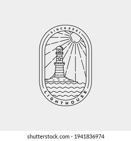 minimalist lighthouse harbor line art logo template vector illustration design