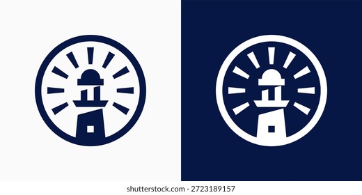 Icono de faro minimalista con rayos de luz guía