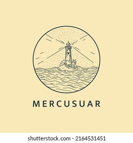 Minimalist lighthouse landscape logo line art illustration template design