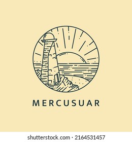 Minimalist lighthouse landscape logo line art illustration template design