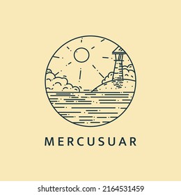 Minimalist lighthouse landscape logo line art illustration template design