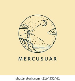 Minimalist lighthouse landscape logo line art illustration template design