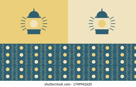 Minimalist Lighthouse logo elements in two color variations and includes pattern of flashing lights. Vector shapes for branding