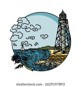 Minimalist Lighthouse Vector Illustration – Ocean Background