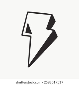 Minimalist lightning bolt icon, black and white, sharp edges, simple design. Lightning bolt symbol, bold and striking, in a clean, minimalist style. Funky vector illustration.