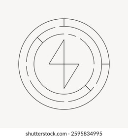 Minimalist lightning bolt icon within a circular maze. Simple design, circular maze, and lightning bolt. Perfect for tech or energy themes. Minimal vector design.
