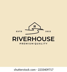 Minimalist line abstract house with river logo design