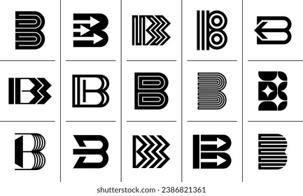 Minimalist line abstract letter B icon logo design set