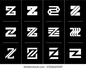 Minimalist line abstract letter Z logo design set. Modern simple initial Z logo.