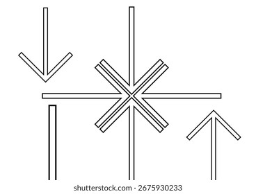 Minimalistische Linie Pfeile Symbol gesetzt, Vektor verschiedene Pfeillinien Symbole in dünnen Linie Stil. bearbeitbarer schwarzer Strich