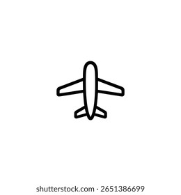 Minimalist line art of an airplane from a top-down perspective, representing travel, aviation, and transport.