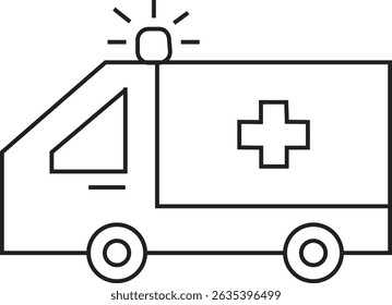Minimalist Line Art Ambulance Vector with Medical Cross and Emergency Siren – Healthcare and First Aid Icon Design for Infographics, Apps, and Educational Materials