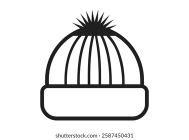 Minimalist Line Art Beanie Icon with Pom Pom on whtie background.