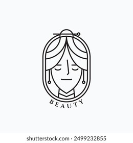 Minimalist line art beauty girl illustration vector logo design. Simple beauty and spa logo template.