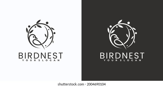 minimalistisches Line-Art-Vogel-Logo mit Blattkombination