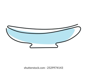 Minimalist Line Art Blue Bowl Isolated on white background. Continuous one line drawing. Empty plate. Concept of Simple Kitchenware, Black Outline, dish, platter. Print, Icon, Design Element